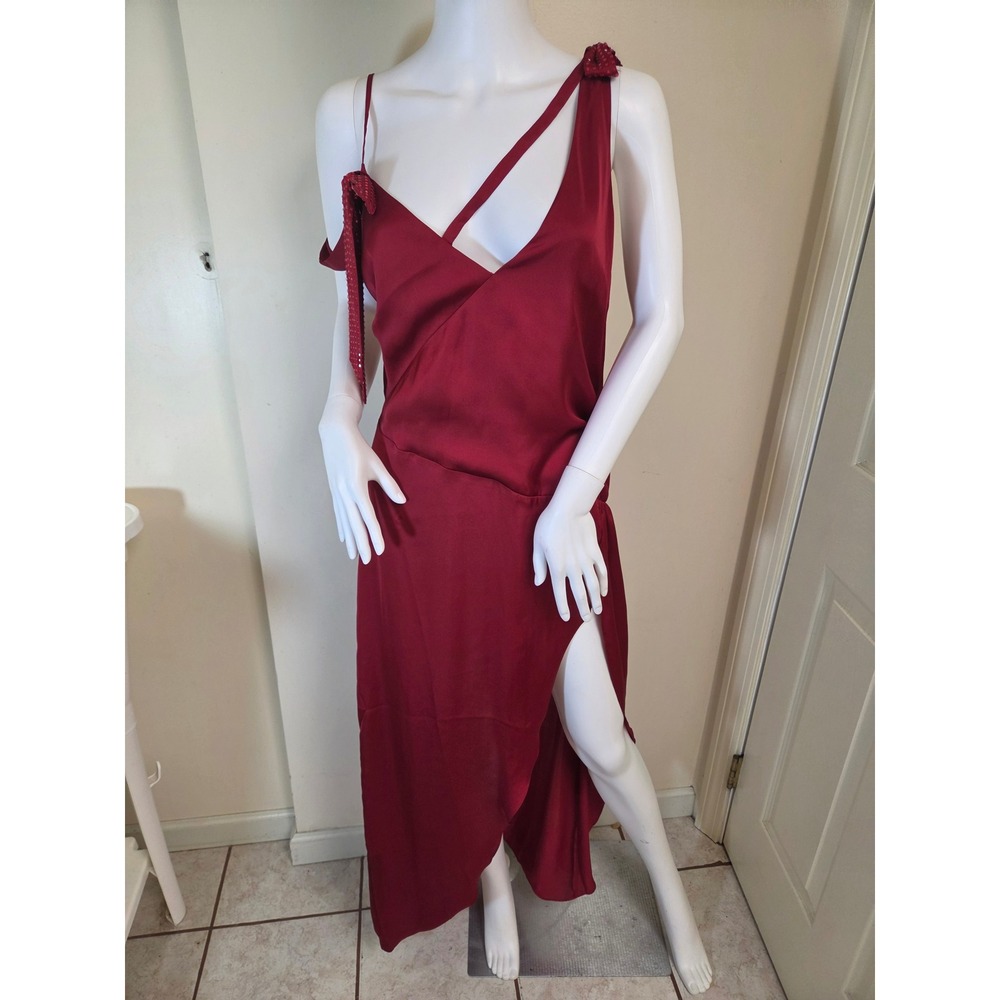 For Love And Lemons | Dresses | For Love Lemons Burgundy Satin Asymmetric Studded Bow Maxi Dress Wine Red M